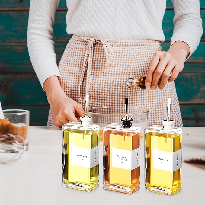 Reallnaive 3 Sets Olive Oil Dispenser Bottles for Kitchen with Nozzles Funnel Labels Cooking Oil Dispenser 500ml Set for Kitchen Vinegar Coffee Syrup (Colorful)