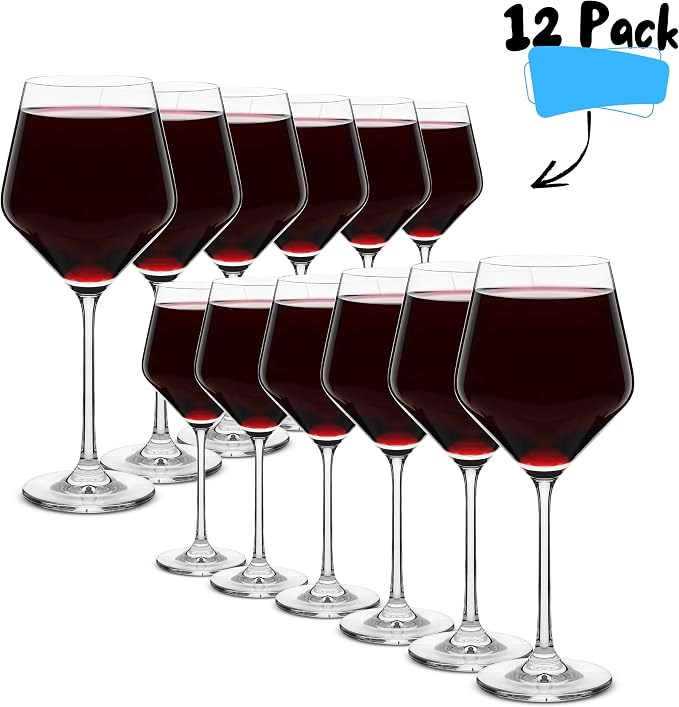 BTaT- Wine Glass Set, 12 Pack, 15oz, Long Stem Glasses | Elegant Stemmed Wine Glasses Red White Wine Champagne Cocktails Beverage Serving Home Restaurant Events