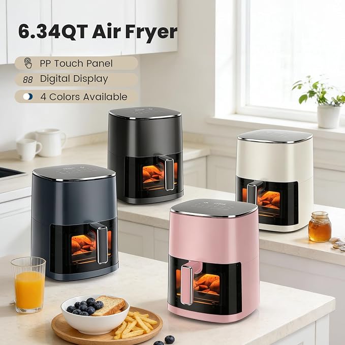 Sweetcrispy Air Fryer 6 Quarts with Window, 12-in-1 Square Airfryer Oven for Family, 400°F Rapid Air Crispy Technology, Roast Bake Dehydrate, Nonstick & Easy-Clean Basket