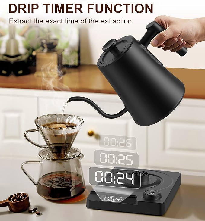 Gooseneck Electric Kettle, ±1°F Temperature Control, Up to 24H Keep Warm, 1.0L 1200W Fast Heating, 304 Stainless Steel Interior, Built-in Brew Timer, Pour Over Kettle for Coffee and Tea