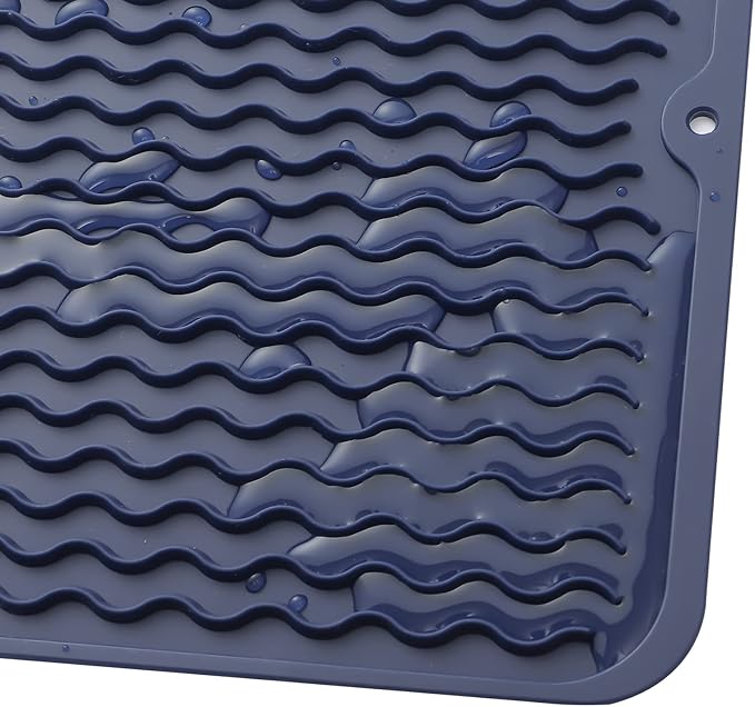 MicoYang Silicone Dish Drying Mat for Multiple Usage,Easy clean,Eco-friendly,Heat-resistant Silicone Mat for Kitchen Counter or Sink,Refrigerator or Drawer liner Navy Blue M 12 inches x 12 inches