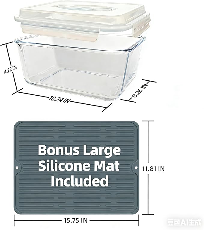 Extra Large Glass Storage Containers with Lids 200oz/6000ml/26cup | Silicone Mat Included | Borosilicate Glass | Airtight | Freezer Oven Dishwasher Safe | Rotisserie Chicken | XL Big Food Bowl
