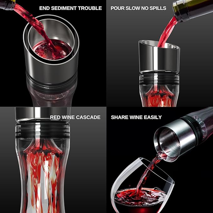 Hand-Blown Crystal Glass Wine Decanter with Built-in Aerator & Golden Peak Base – 750 ml Red Wine Carafe for Dinner Parties, Wine Gift, Faster Breathing, Lead-Free, Drip-Free Pour