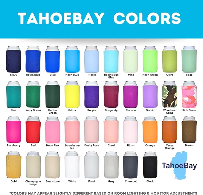 TahoeBay Bulk Blank Beer Can Cooler Sleeves (50-Pack) Sublimation Blanks for Vinyl Plain Soft Foam Can Sleeves Coolers for Soda Cans & Bottles Solid Color (Multicolor)