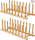 HBlife 2pcs Bamboo Dish Plate Bowl Cup Book Pot Lid Cutting Board Drying Rack Stand Drainer Storage Holder Organizer Kitchen Cabinet（Keep Dry）