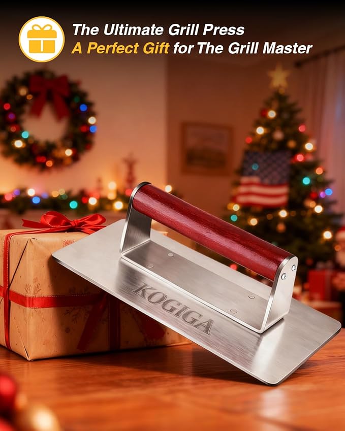 Ultimate Rectangle Griddle Press 1.92LB - 9x4.2 Inch Smash Burger & Bacon Press, Steak Weight & Panini Maker with Beechwood Handle for Versatile Cooking
