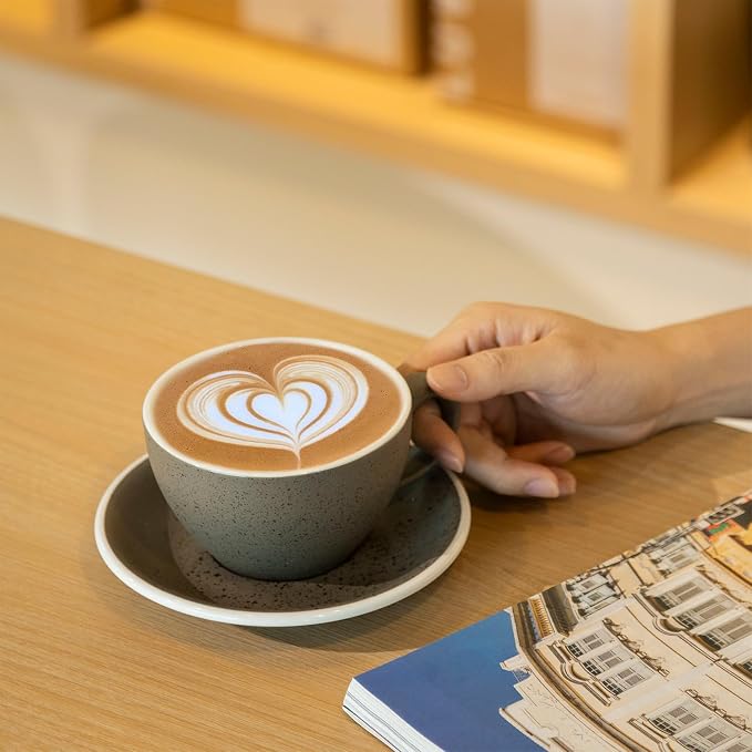 Loveramics Coffee Cup Ceramic, 10 oz Latte Art Cup with Saucer for Cappuccino, Tea, Espresso, Thick - walled stoneware Cappuccino mug Set for Cafe and Barista - (Granite, 10OZ, 1 Cup and 1 Saucer)