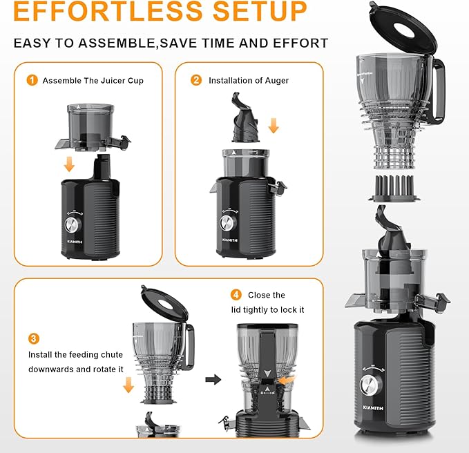 300W Cold Press Juicer with 5.8" Extra-Large Feed Chute, Slow Masticating Juicer Machines for Fruits and Vegetables, High Juice Yield, Easy to Clean, Family Use, BPA Free (Black & Grey)