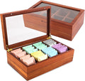 LANNEY Tea Bag Organizer - Acacia Wooden Tea Box Organizer Storage Box, Bag Holder Container with 8 Removable Compartments, Clear Window and Magnetic Lid for Coffee Sugar Countertop Kitchen Cabinet