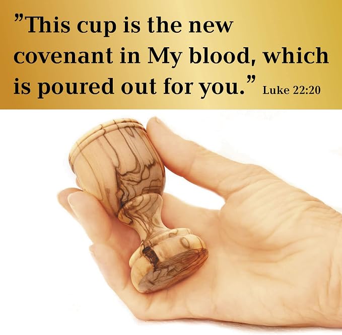 Olive Wood Communion Cups & Bread Plate Set - 4 Hand-Carved Kiddush Goblets with Tray from Bethlehem – Authentic Holy Land Gift for Church, Ministry & Worship