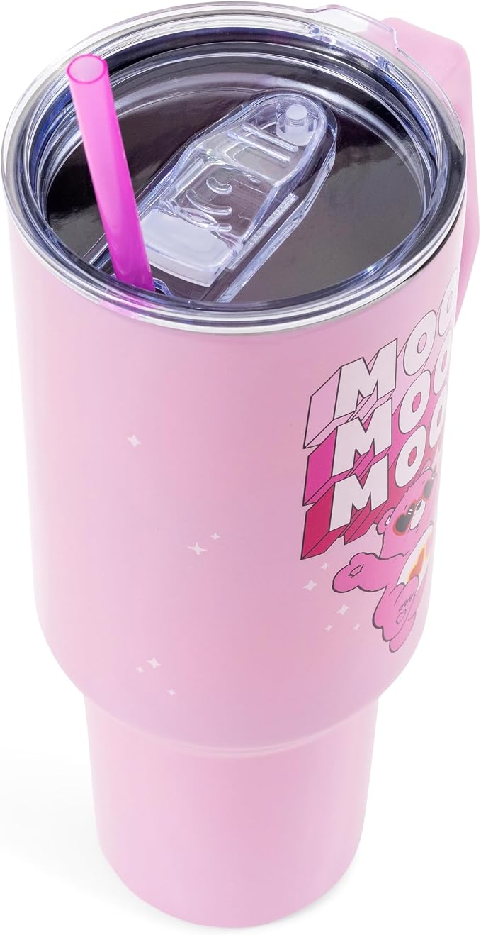 Silver Buffalo Care Bears “Mood” Double Walled Stainless Steel Tumbler with Handle Featuring Love-A-Lot Bear, Fits in Standard Cup Holder, 40 Ounces
