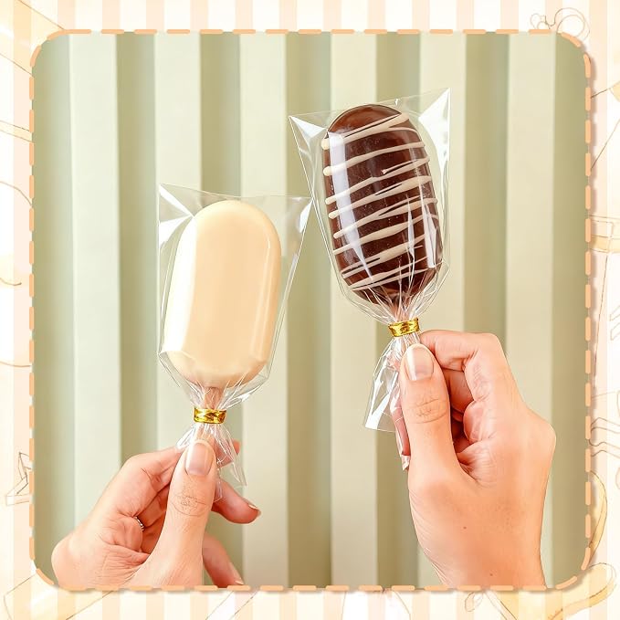 3 Inch Cakesicle Cutter and Cake Pop Mold Set with 8.7in Tray, 100 Wooden Sticks & 100 Bags, Silicone Cakesicle Mold for Homemade Cake Pops, Baking, Birthdays and Party Desserts (White)