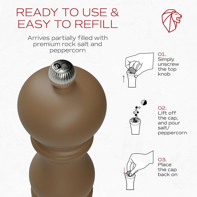 Peugeot Paris u'Select 7-inch Salt & Pepper Mill Set - Manual Mills with Adjustable Precision Grinding - Kitchen Seasoning, Stainless Steel & Beechwood, Elegant Kitchen Tools (Mocha)
