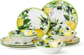 Limone 12-Piece Melamine Dinnerware Set - Citrus-Inspired, Service for 4, Durable, Shatterproof, Dishwasher-Safe Plates and Bowls for Everyday Dining, Outdoor Use, and Entertaining