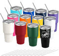 YOUKE OLA 12 Pack Insulated Tumbler 30oz Powder Coated Stainless Steel Double Wall Vacuum Travel Coffee Tumbler Cup with Lid and Straw for DIY Gift (Mixed Colors)
