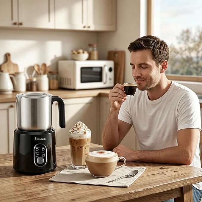 Detachable Milk Frother and Steamer, Dishwasher Safe Stainless Steel Milk Jug, 4-in-1 Electric Automatic Hot/Cold Foam Maker & Hot Chocolate Machine, 11.8oz/350ml, for Latte, Cappuccino