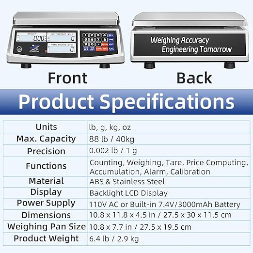 Industrial Counting Scale 40kg/88lb x 1g Precision Bench Scale Digital Inventory Counting Weight Scale for Small Parts and Coins, Electronic Gram Scale with Batteries/AC Power, lb/g/kg/oz