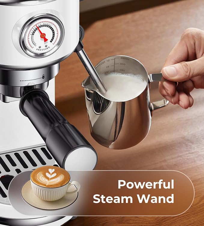 Atatix 20 Bar Espresso Machine with Milk Frother, Professional Compact Espresso Maker, Stainless Steel Coffee Machine with Precise Temp Control & 44oz Removable Water Tank for Latte, Cappuccino, White