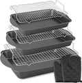 8PCS Deep Baking Pan Set, 14/15.9/17.5 Inch Nonstick Oven Pan with Cooling Racks & Oven Mitts, Heavy-Duty Roasting Pan with Wide Handles for Cakes, Lasagna and Meat, Black