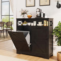 Befrases Double Tilt Out Trash Can Cabinet for 13 * 2 Gallon Garbage Can, Farmhouse Kitchen Garbage Trash Bin for Hidden Laundry Basket, Dual Dog Proof Recycling Cabinet for Dining Living Room, Black