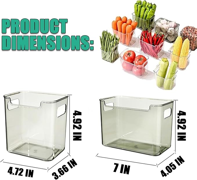 2/4/6/8 Pcs Crystal Clear Freezer Storage Bins, Freezer Organizer Bins, Clear Plastic Bins, Stackable Kitchen Cabinet Organizer with Handles for Frozen Food, Meat & Veggies (8, Transparent, S)