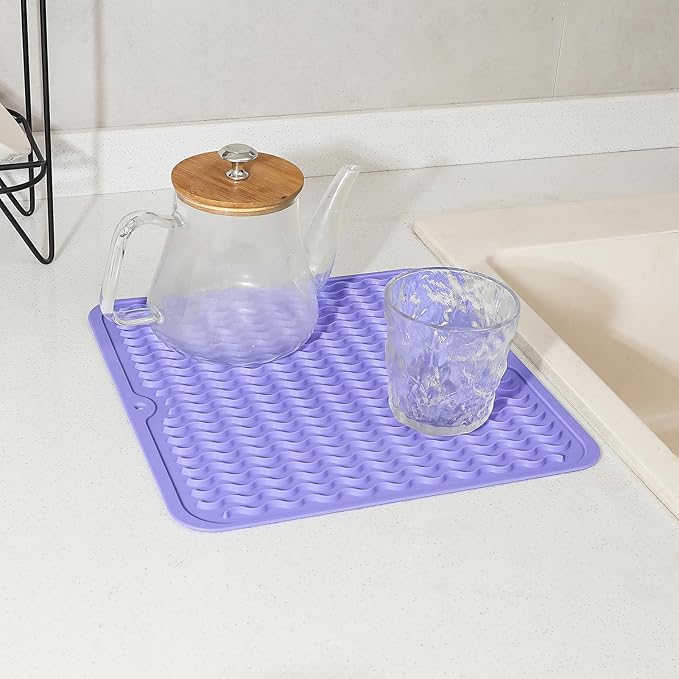 MicoYang Silicone Dish Drying Mat for Multiple Usage,Easy clean,Eco-friendly,Heat-resistant Silicone Mat for Kitchen Counter or Sink,Refrigerator or Drawer liner Light Purple M 12 inches x 12 inches