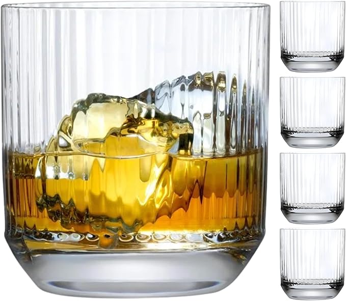NUDE GLASS NUDE Whiskey Glasses Set of 4 SOF – 9.25 oz Lead-Free Crystal Old Fashioned Glass Big-Top