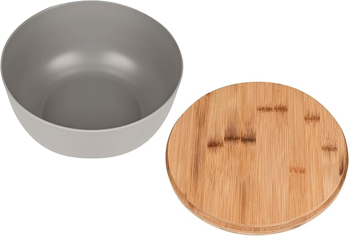 LOVYANXUE Bamboo Fiber Salad Bowl with Servers Set Large 9.8inches Nature Bamboo Mixing Bowl with Servers with Lid Spoon and Fork for Fruits,Salads and Vegetables