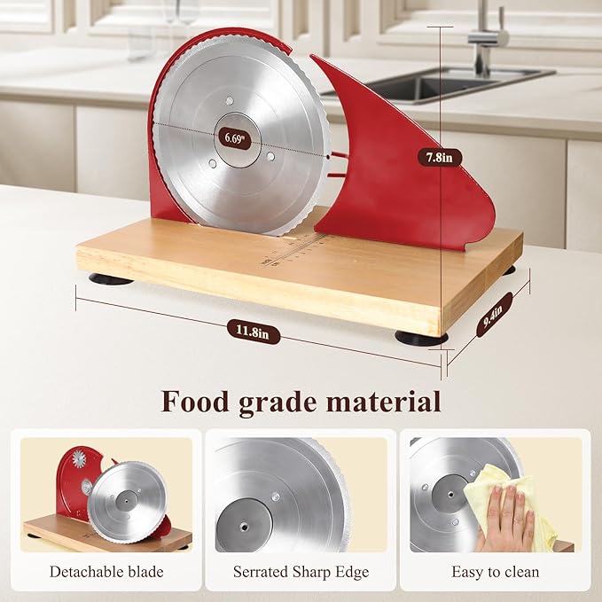 Manual Bread Slicer for Homemade Bread,Even Slicing Thickness-Adjustable Slices,Sourdough Slicer with Scale Lines&SuperStrong SuctionCup Fixation (Red-Guide)
