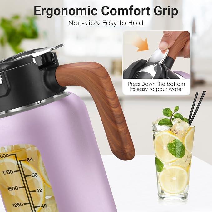 84oz Glass Pitcher with Lid and Handle Borosilicate Glass Water Jug/Carafe for Hot & Cold Beverages, 2.5Liter Large Pitcher with Silicone Sleeve & Wide Mouth, Fridge Safe for Iced Tea, Coffee, Juice