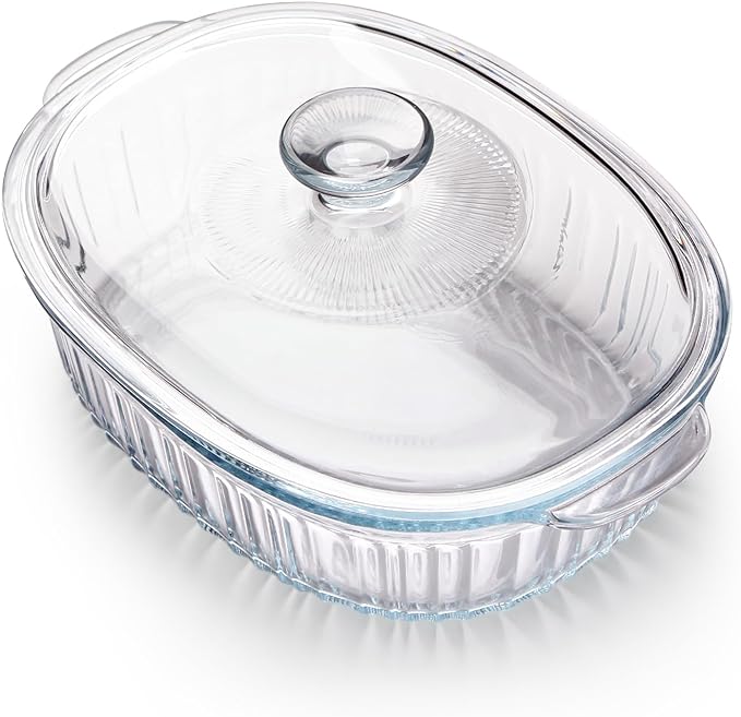 NUTRIUPS 2L Borosilicate Glass Oval Casserole Dish and Lid for Oven