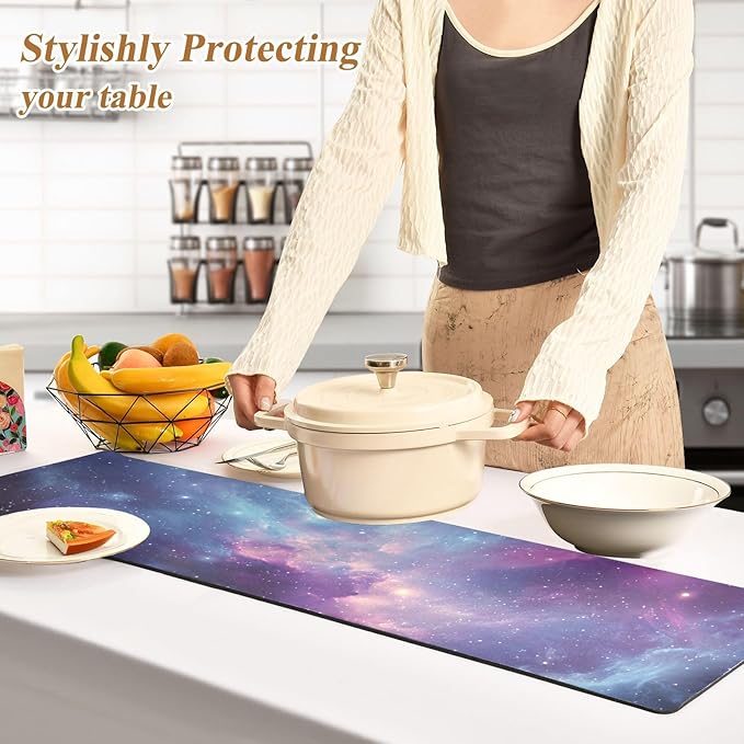 Cosmic Nebula Bursts Stars Purple Trivet Table Runner Heat Resistant 230F for Hot Dishes Pots Plates Kitchen Dining Table Protector Decorative 39.37 X 11.8 Inch