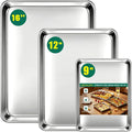Stainless Steel Cookie Sheets for Baking Set of 3, Stainless Steel Baking Sheet, 9.3/12.5/16 Inch Sheet Pans, Non Stick, BPA Free, Dishwasher Safe, Durable and Easy Clean (Set of 3-9,12,16”)