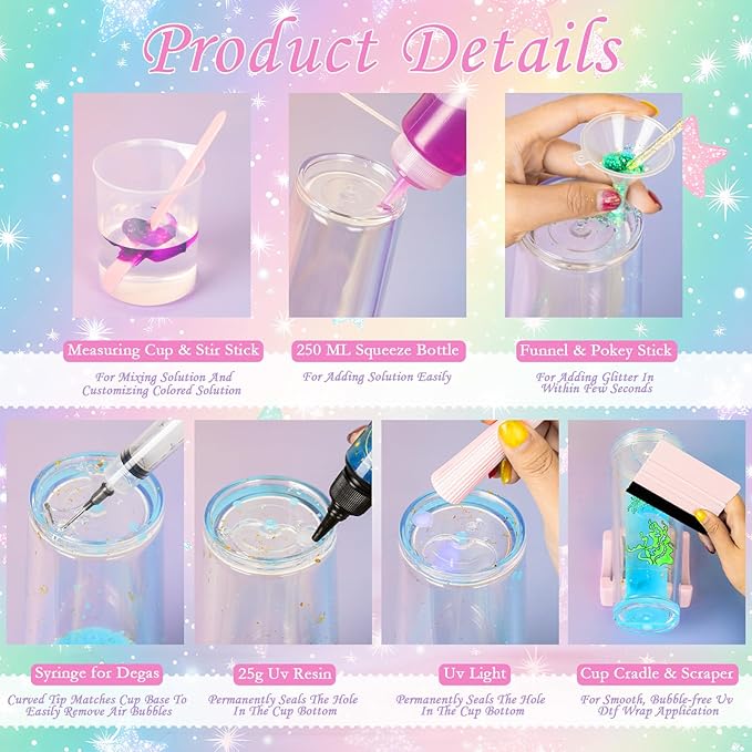 6 Pack 24 Oz Acrylic Lava Lamp Snow Globe Tumbler Diy Starter Kit, Double Wall Plastic Pre-Drilled Snowglobe Tumbler Supplies Craft Tool Set
