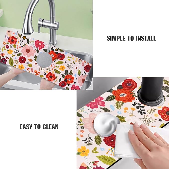 Sink Faucet Absorbing Mat, 2 Pack Drying Mat Around Faucet Sink Splash Guard Behind Faucet Sinkmat For Kitchen Bathroom Island Rv 24 * 5.5 Inch (60 * 14 cm)