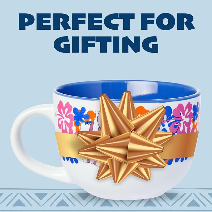 Silver Buffalo Disney Lilo and Stitch Tropical Flowers and Sunnies Shade Ceramic Soup Mug, 24 Ounces