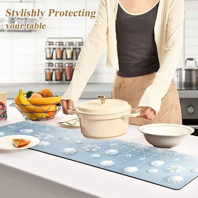 Christmas Trivet Table Runner 40 Inches Long Christmas Balls White Snowflakes Heat Resistant Hot Pad Multi Purpose Mat for for Hot Pots Pans Kitchen Countertops