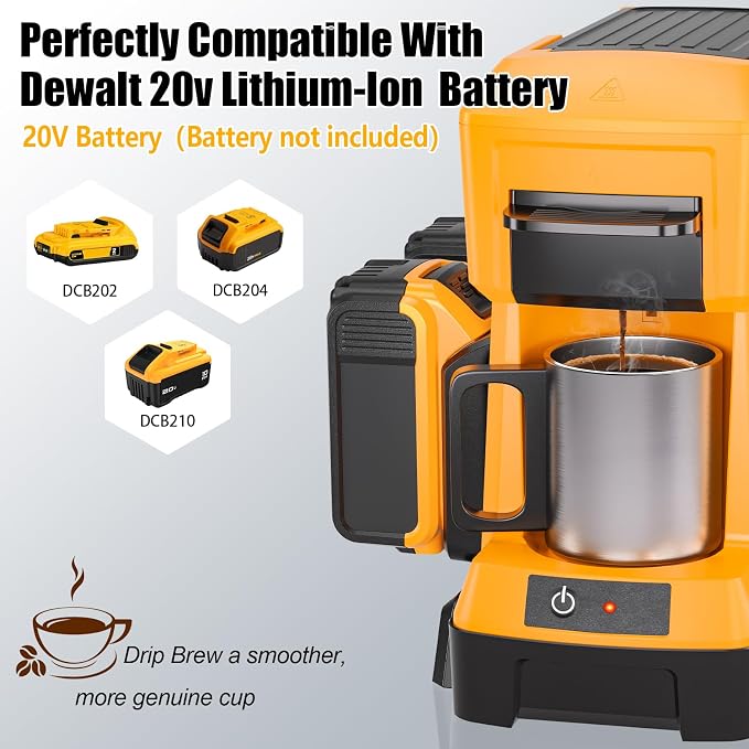 Taingwei Portable Coffee Maker for Dewalt 20V Battery, Drip Coffee Machine with Electric Coffee Grinder for RV, Camping, Travel, Car, Hiking (Battery Not Included)
