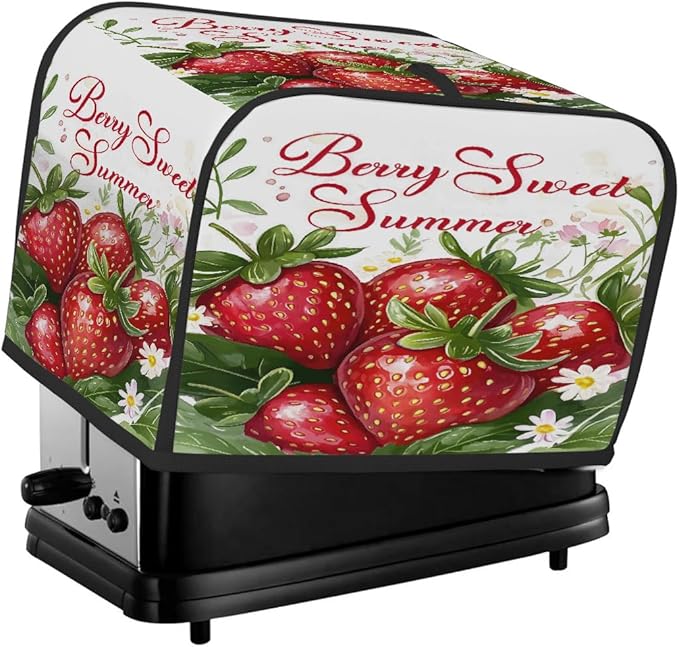 Spring Strawberry Red 4 Slice Toaster Cover Dust And Fingerprint Bread Maker Cover Bakeware Protector Washable Appliance Covers Kitchen Accessories For Home Kitchen Women Gift