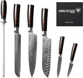 6 Piece Japanese Damascus Knife Set, Professional Chef Knife Set with VG10 Steel Core, Ultra Sharp 67-Layer Kitchen Knives, Pakkawood Handle Gift Box