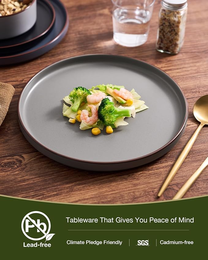 Famiware Nebula Ridge Stoneware Dinnerware Sets with Pasta Bowls, Plates and Bowls Sets, Service for 4 (16 Pieces), Microwave and Dishwasher Safe Kitchen Plates, Multi-color
