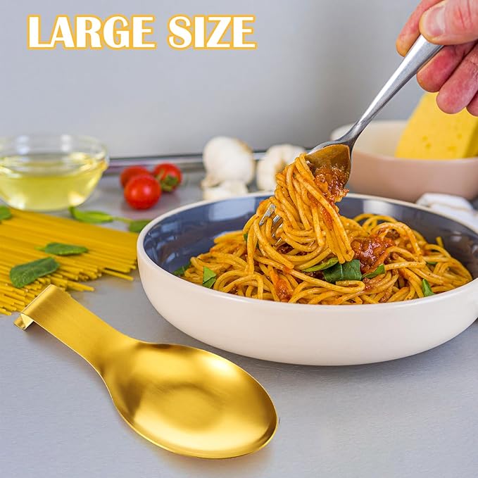 10 Pcs Gold Stainless Steel Spoon Rest, Spatula Ladle Holder Utensil Spoon Rest for Stove Top/Countertop Heavy Duty Ladle Holder for Kitchen Cooking Utensils, Dishwasher Safe, 3.8'' x 9.8''