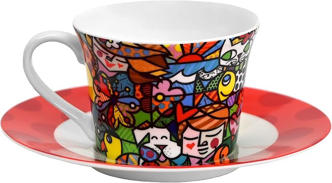 Britto Romero Bone China Coffee & Tea Cup with Saucer Plate, 6.7 oz, Nature in Harmony