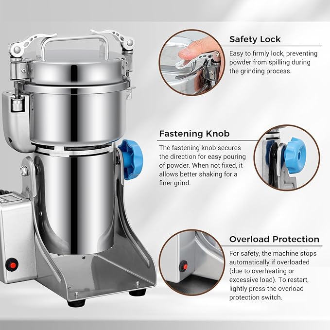 LEEVOT Grain Mill 500g Commercial Spice Grinders Electric 1500W Stainless Steel Pulverizer Dry Grinder for Grinding Wheat, Oats, Corn, Pepper, and Coffee Beans – Grinder for Kitchen.
