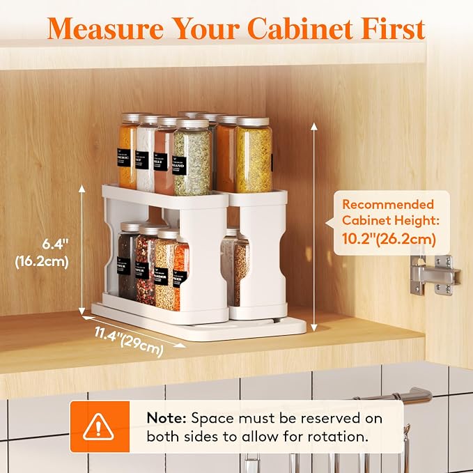 Lifewit Spice Rack Organizer for Cabinet, Slide & Rotate Spice Organizer, Double 3-tier Adjustable Shelves with Fence & Non-Skid Pad, Seasoning Medicine Organization, 9.2" H x 6.1" W x 11.4" D, White