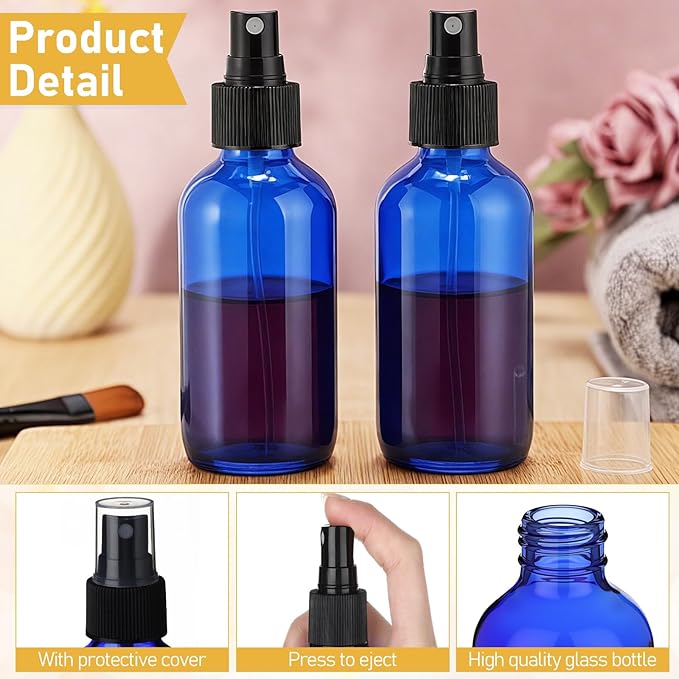Maxcheck 50 Pieces 4oz Small Glass Spray Bottles for Essential Oil Empty Spray Mist Bottle Empty Fine Mist and Refillable Mister Refillable Liquid Containers for Perfumes, Cleaning (Blue)