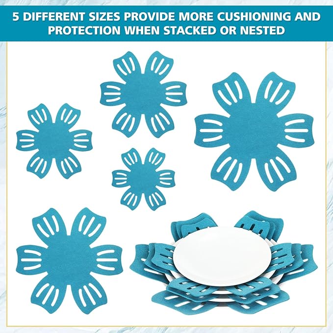 Nuogo 30 Pieces Pan Pot Protectors for Stacking 5 Different Size Max 16" Felt Pan Liners Protector Pad Anti Slip for Protecting and Dividers Stacking Separators(Teal)