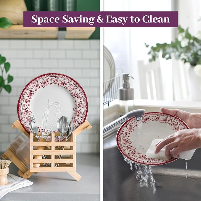 TUDOR Royal Collection 12-Piece Round Porcelain Dinnerware Set, Service for 4 with Dinner Plates, Bowls, and Salad Plates, Aster Pink Red Floral Design, High Gloss Finish, Durable & Premium Quality