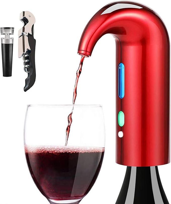 Wine Aerator Electric Wine Decanter – Easy One Touch Red & White Wine Accessories, Ideal for Beginners and Enthusiasts, Spout Pourer, Wine Preserver – Best Mothers Day Gift for Mom (Lucky red)