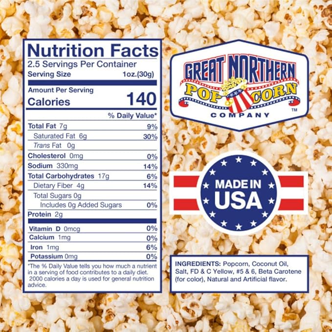 2.5oz Popcorn Machine Popcorn Packets - All-in-One Movie Theater Style Kernels, Salt, and Oil Packs by Great Northern Popcorn (24 Case)